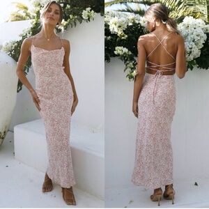 Hello Molly After Dusk Pink Floral Maxi Open Backless Dress Size Sm / 4 Spring